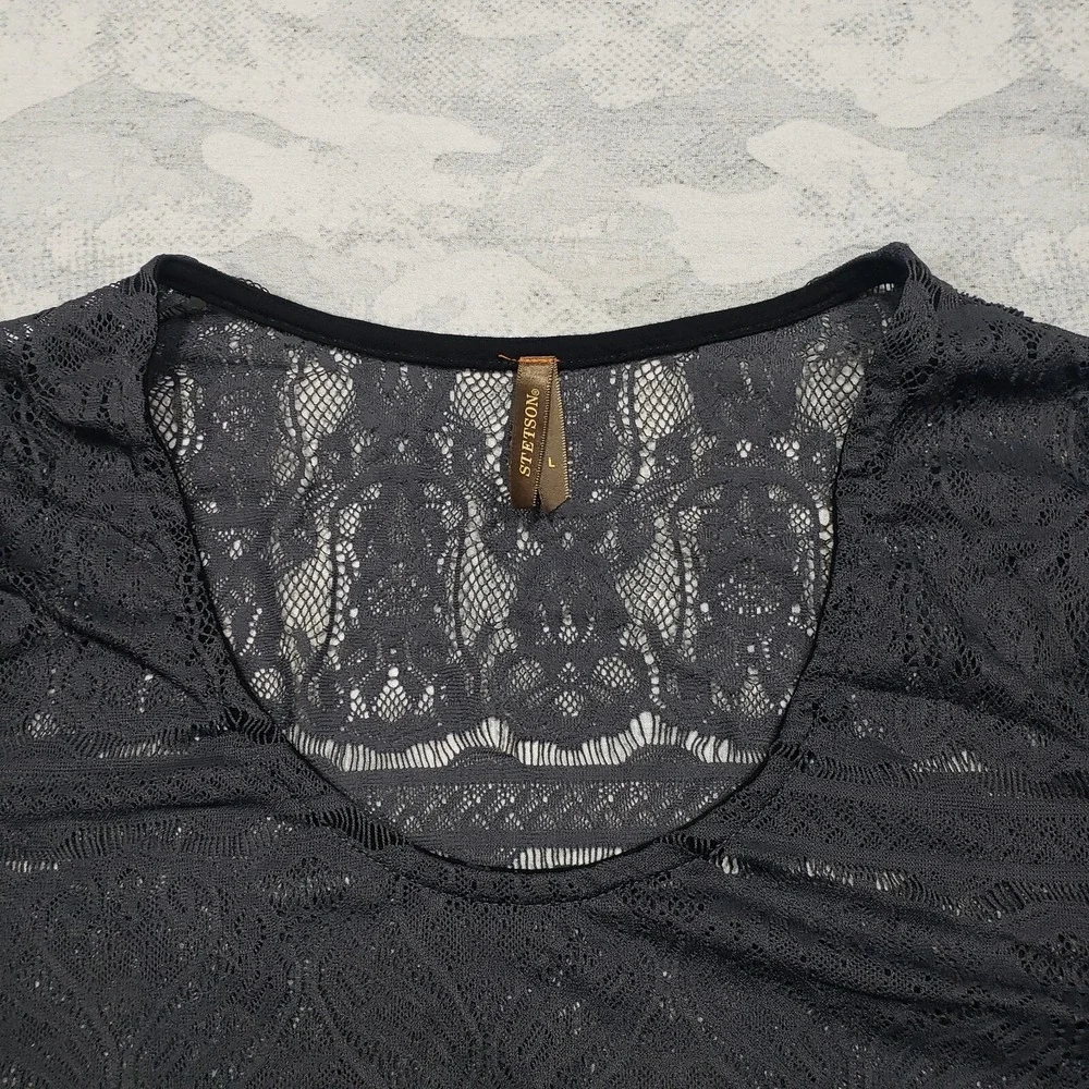Stetson Top Womens Large Gray Lace Sheer Long Sleeve Sheer - Picture 3 of 10